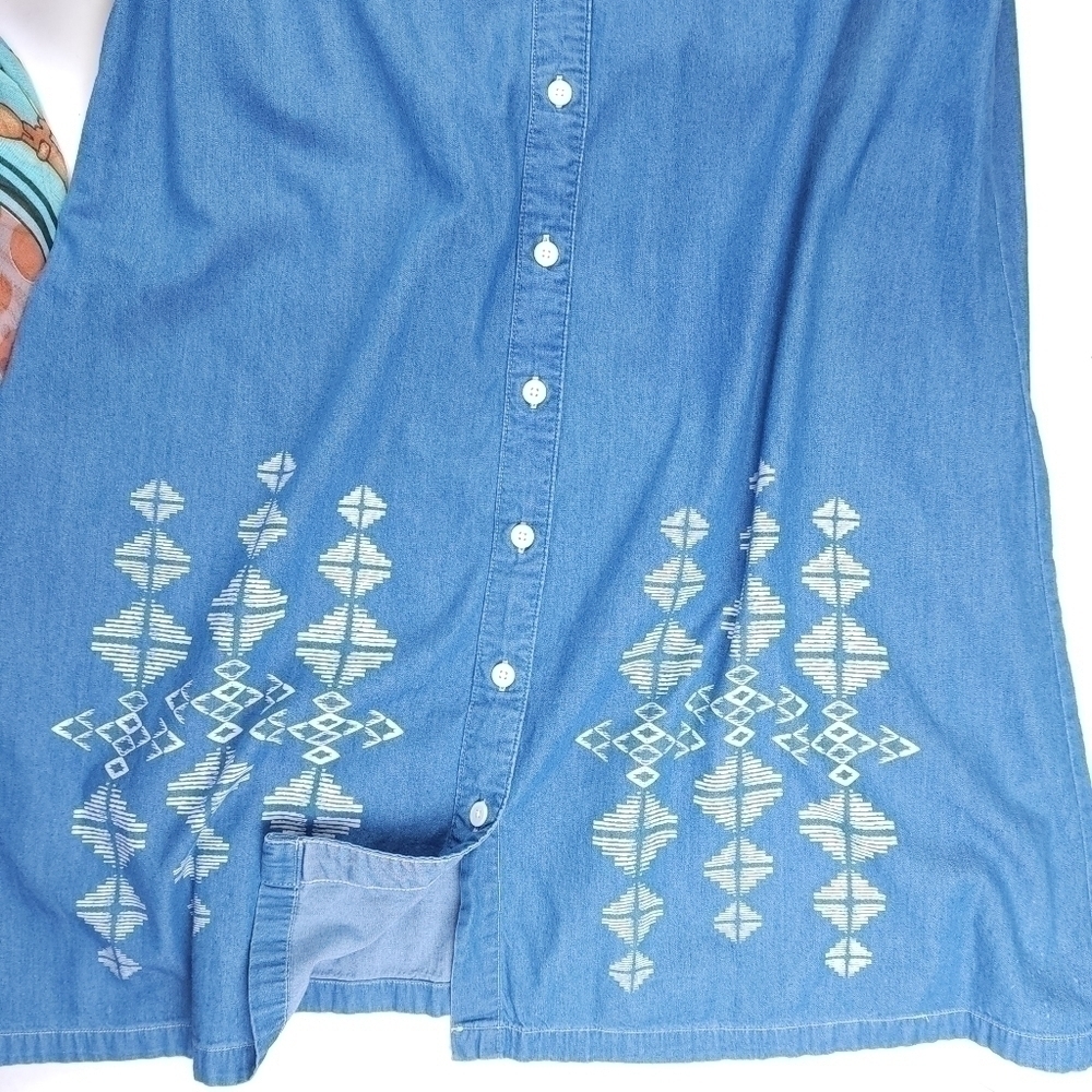 Bit n Bridle Blue Cotton Rayon Blend Sleeveless Dress Sz L - Picture 4 of 10